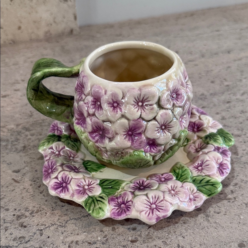 Hydrangea Ceramic Cup and Saucer